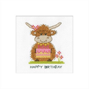 Heritage Crafts - Kit de cartes pour gâteau d'anniversaire Highland au point de croix compté par Kirsten Roche