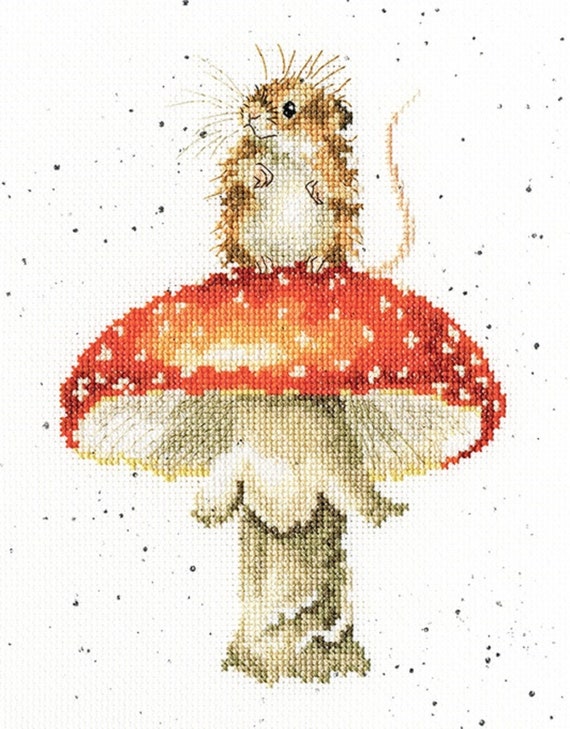 Bothy Threads XHD74 Wrendale Designs He's A Fun-gi - Mouse Cross Stitch Kit  by Hannah Dale