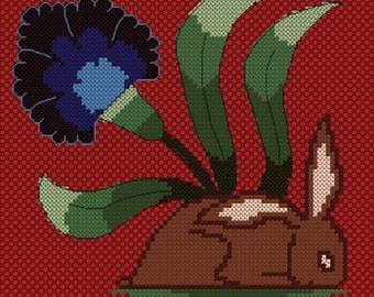 KL18 Rabbit Tile Counted Cross Stitch Kit - Arts and Crafts Style