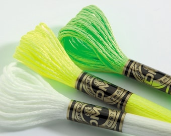 DMC Light Effects Thread - set of 3 skeins - Glow in the Dark and Fluorescents