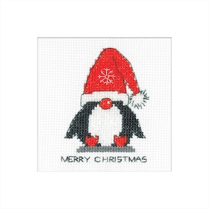 Heritage Crafts - Pingouin - Kit de cartes Père Noël au point de croix par Kirsten Roche