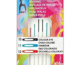 Pony Colour Eye Beading Needles - packet of 6 needles - sizes 10, 11 and 12