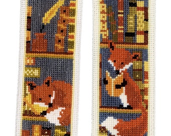 Vervaco Foxes in Bookshelf Counted Cross Stitch Bookmarks Kit - Set of ...