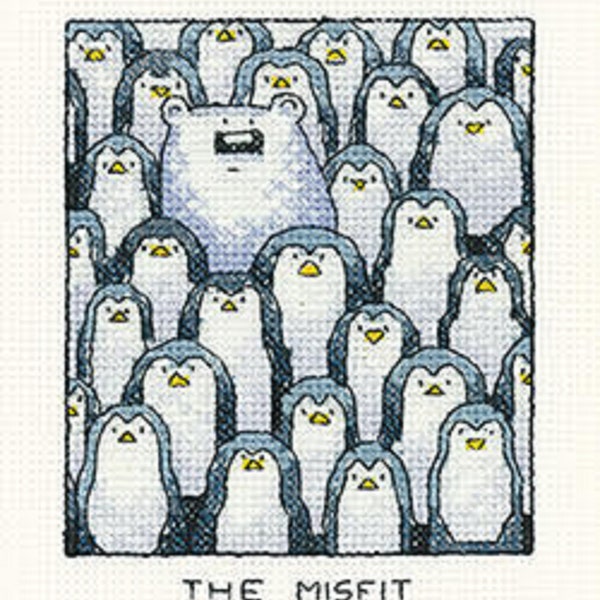 Heritage Crafts - Simply Heritage - The Misfit - Kit de punto de cruz de pingüinos y oso polar de Peter Underhill