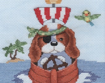 KL150 Pirate Boat featuring Sam & Peeps by Genny Haines (Puppy and Mouse) Counted Cross Stitch Kit