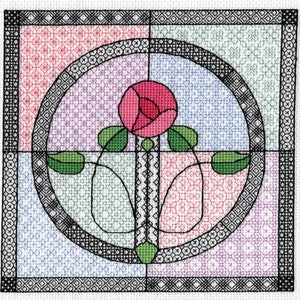 KL205 Stained Glass Rose Blackwork Kit designed by Goldleaf Needlework (design includes some cross stitch)