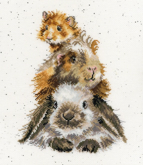 Cross Stitch Kits Bothy Threads Kruissteek Kit - Wrendale Designs 'De Weide' | 26x26 Cm, 14 Count Aida, Inclusief Garen Wrendale Designs Haas Borduurpakket