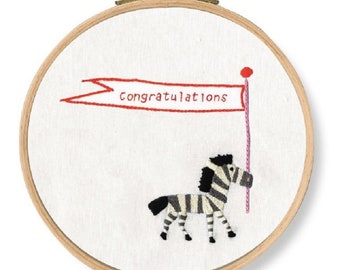 DMC TB130 Congratulations! Zebra Printed Embroidery Kit  - Wooden embroidery hoop included