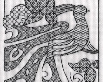 KL185 Art Deco Peacock Blackwork Embroidery Kit designed by Goldleaf Needlework