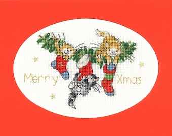 Bothy Threads XMAS38 Stocking Fillers - Cats Counted Cross Stitch Kit by Margaret Sherry with triple fold card