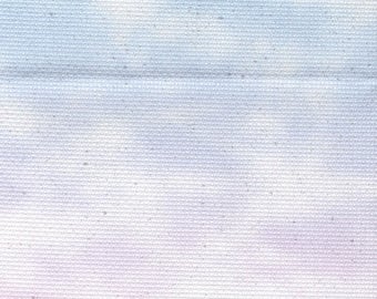 May include: A close-up of a canvas texture with a gradient of light blue, white, and pink. The canvas has a subtle, woven pattern.