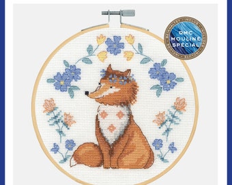 DMC BK1924 Folk Fox Cross Stitch Kit with 18cm (7") Embroidery Hoop