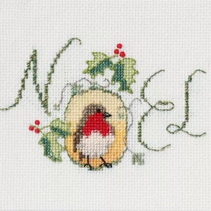 Kit de cartes de Noël Bothy Threads Derwentwater Noel Robin au point de croix compté par Rose Swalwell