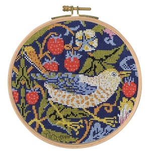 DMC BL1174/77 The Strawberry Thief by William Morris - V & A Cross Stitch kit with wooden embroidery hoop