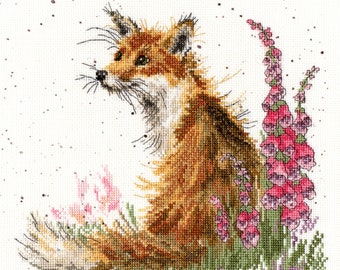 Bothy Threads XHD8 Amongst the Foxgloves - Fox Cross Stitch Kit by Hannah Dale