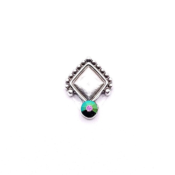 Small silver skin jewel, blue green rhinestone bindi, tribal fusion accessory, forehead ornament