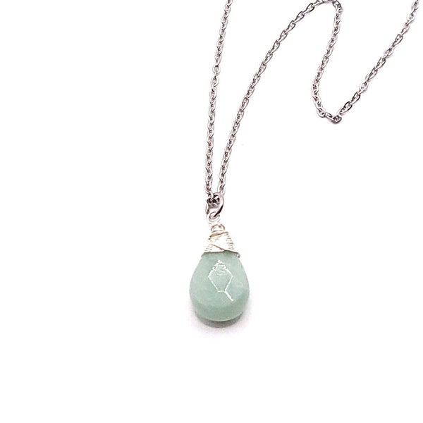 Pendentif amazonite, collier pierre verte, chaîne argentée, bijou bohème, cadeau de noël pour elle