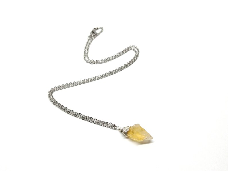 yellow boho jewelry silver chain valentine/'s day gift for her november birthstone necklace Raw citrine pendant