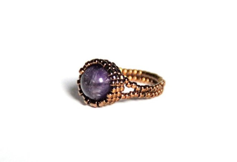 beaded ring black jewelry hematite seed beads Hematite bead ring solitaire feminine jewel little ring round