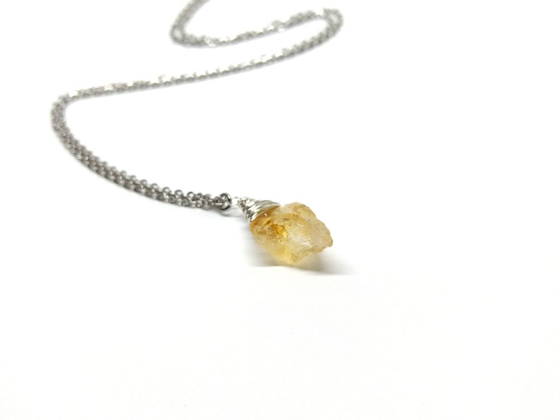 yellow boho jewelry silver chain valentine/'s day gift for her november birthstone necklace Raw citrine pendant
