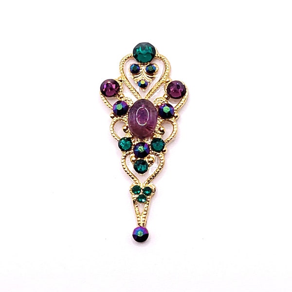 Bindi doré améthyste, bijou de peau strass vert violet, accessoire féérique festival, ornement de front, cadeau pour elle