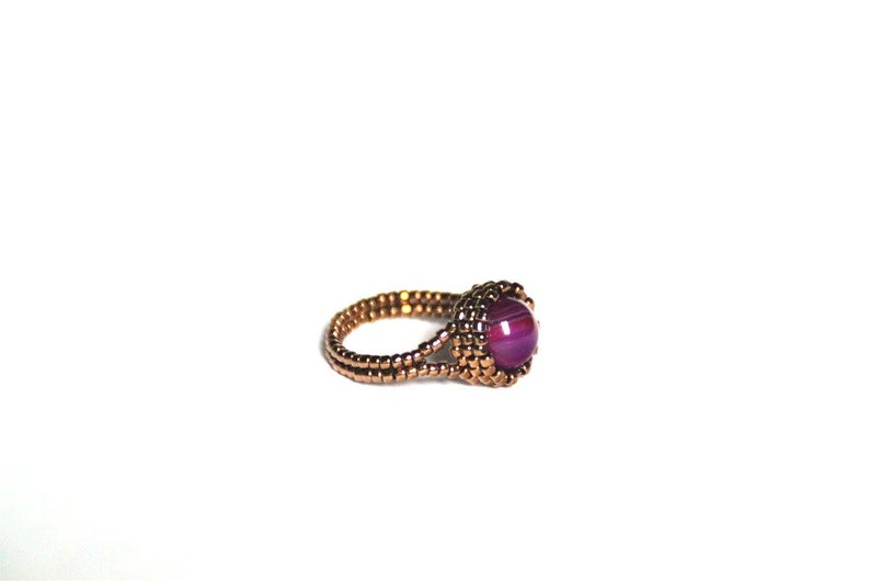 beaded ring black jewelry hematite seed beads Hematite bead ring solitaire feminine jewel little ring round