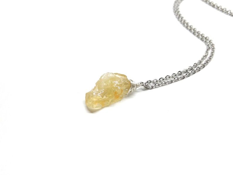 yellow boho jewelry silver chain valentine/'s day gift for her november birthstone necklace Raw citrine pendant