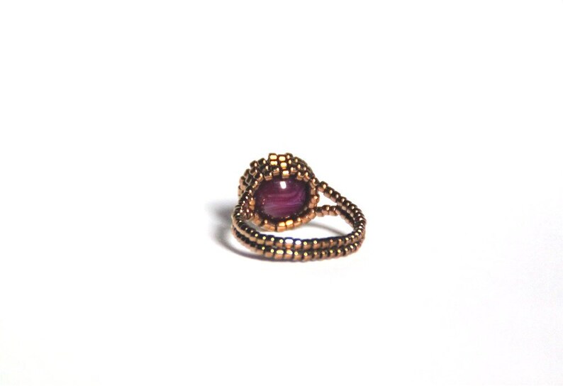 beaded ring black jewelry hematite seed beads Hematite bead ring solitaire feminine jewel little ring round