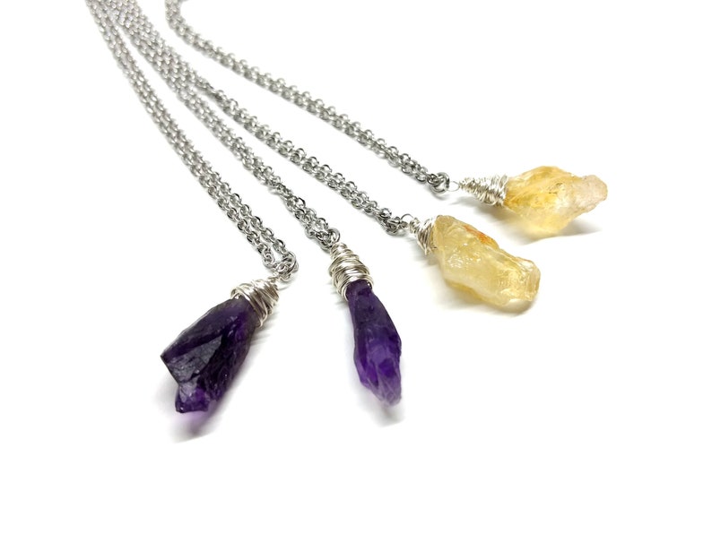yellow boho jewelry silver chain valentine/'s day gift for her november birthstone necklace Raw citrine pendant