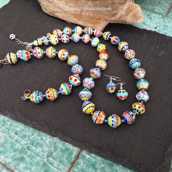 Custom Order, Colorful Lampwork Glass Beaded Jewelry Set