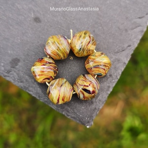 Set 6pc Lampwork beads honey and wood