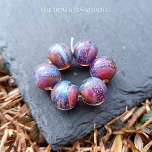 6pc lampwork beads &quot;Cherry River&quot; with Murano glass