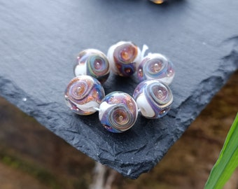 Stellar Cream set 6pc lampwork beads Murano glass
