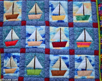 Hand quilted & Patchwork Baby blanket , 44 x 58"