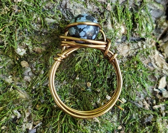 Snowflake Obsidian Wire - Wrapped Ring