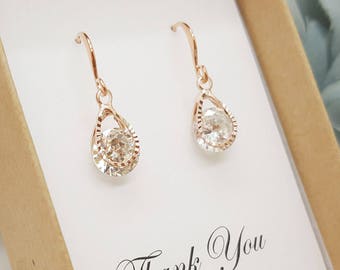 Teardrop Design with Round shape Crystal Earrings, Bridesmaid Jewelry Message Gift Box