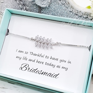 Botanical Leaves Cubic Zirconia Adjustable bridesmaid Bracelet Gift, Wedding Bridal Bracelet, Custom Bridesmaid gifts, Bridal Party Gift
