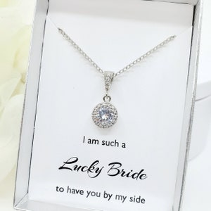 Wedding Party Halo Round Cubic Zirconia Necklace, Bride,Bridesmaid Necklace Jewelry gifts