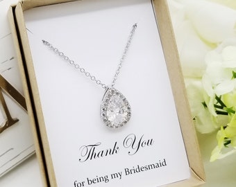 Big Teardrop Bridesmaid Cubic Zirconia Necklace,  Bridesmaid Necklace Gift