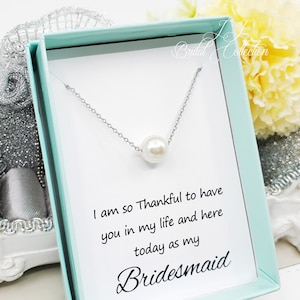 Cultured 8mm Pearl Floating Bridesmaid Necklace, Wedding Custom Bridesmaid Necklace gift, Bridal Party gift, Dainty Wedding Gift