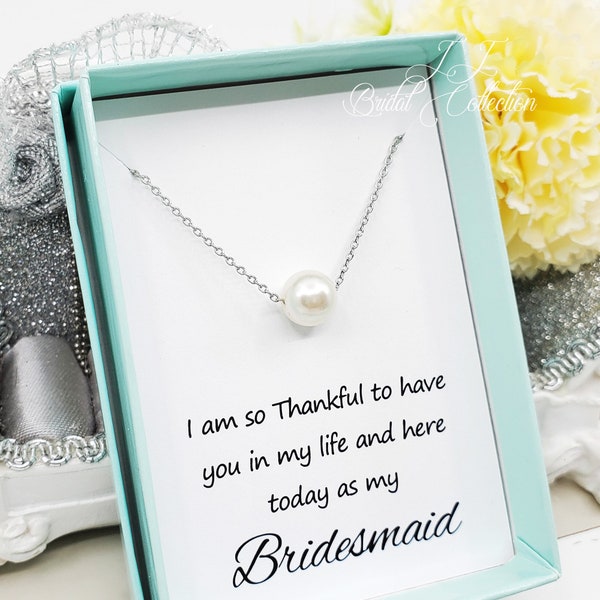 Cultured 8mm Pearl Floating Bridesmaid Necklace, Bridesmaid Pearl Necklace Gift,