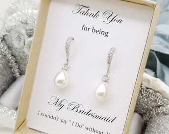 Hook Teardrop Pearl dangle Bridesmaid Earrings, Wedding Bridesmaid Jewelry, Bridesmaid Earrings gift