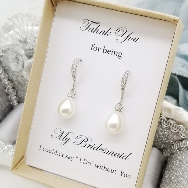 Hook Teardrop Pearl dangle Bridesmaid Earrings, Wedding Bridesmaid Jewelry, Bridesmaid Earrings gift