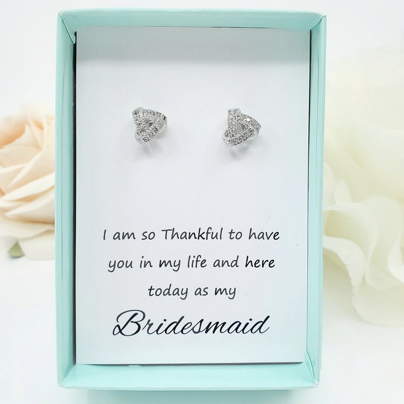 Tie the Knot Earrings with Cubic Zirconia Bridesmaid Earring,wedding Jewelry gift,for Mom flower girl image 5