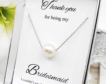 Cultured 10mm Pearl Floating Bridesmaid Necklace, Bridesmaid Pearl Necklace Gift,
