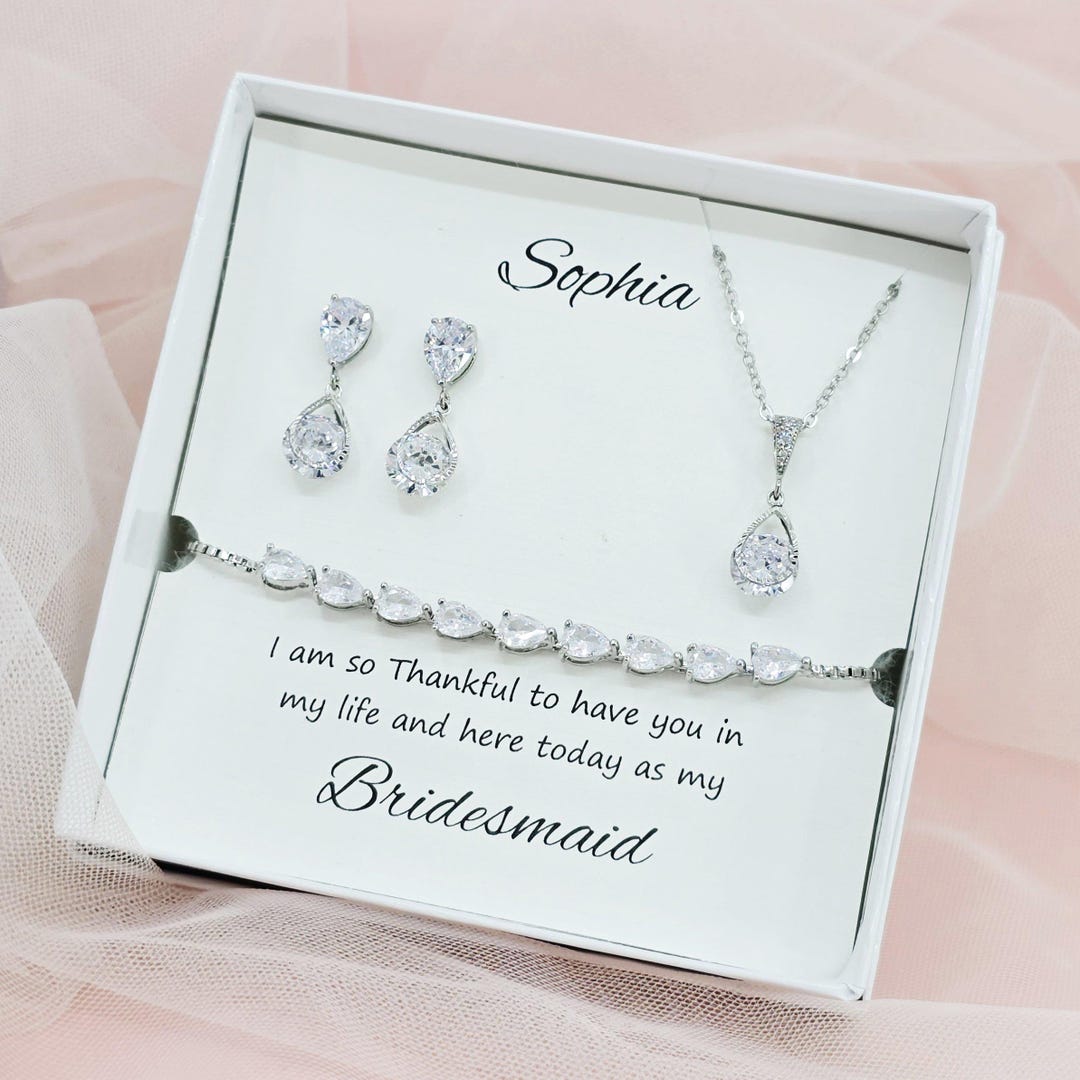 Teardrop Design With Round Shape CZ Earrings, Necklace and Adjustable ...