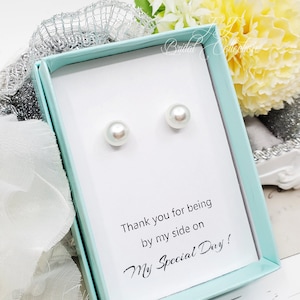 8 mm Ivory White Pearl 925 SILVER Post Wedding Bridesmaid Earrings, Simple Bridal Pearl Earrings, Bridal Party gift,Gift for Her