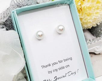 8 mm Ivory White Pearl 925 SILVER Post Bridesmaid Earrings, Bridesmaid Earrings Gift,