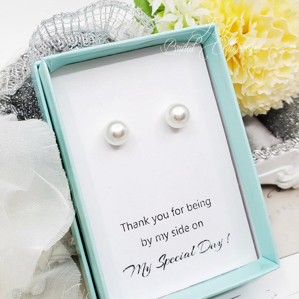 8 mm Ivory White Pearl 925 SILVER Post Bridesmaid Earrings, Bridesmaid Earrings Gift,