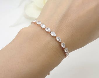 Sparkle Teardrop Cubic Zirconia Adjustable bridesmaid Bracelet Gift, Bridal Party Gift, Wedding Bracelet Jewelry
